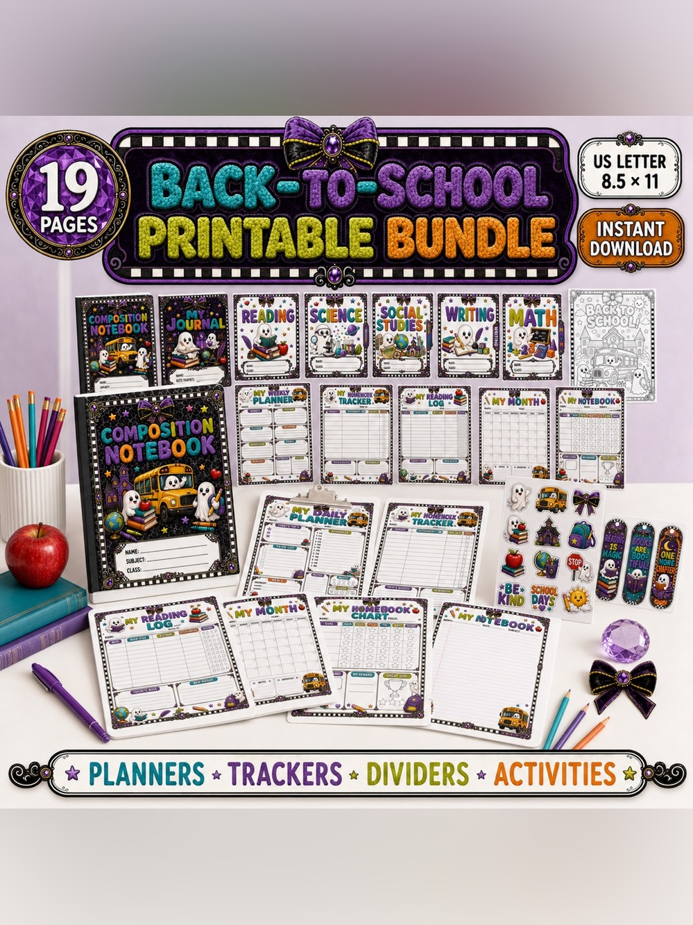 Back-to-School Printable Bundle - Purple & Teal Classroom Planner